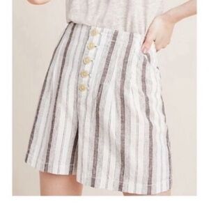 Anthropologie Coastal Striped Linen Blend High Rise Shorts